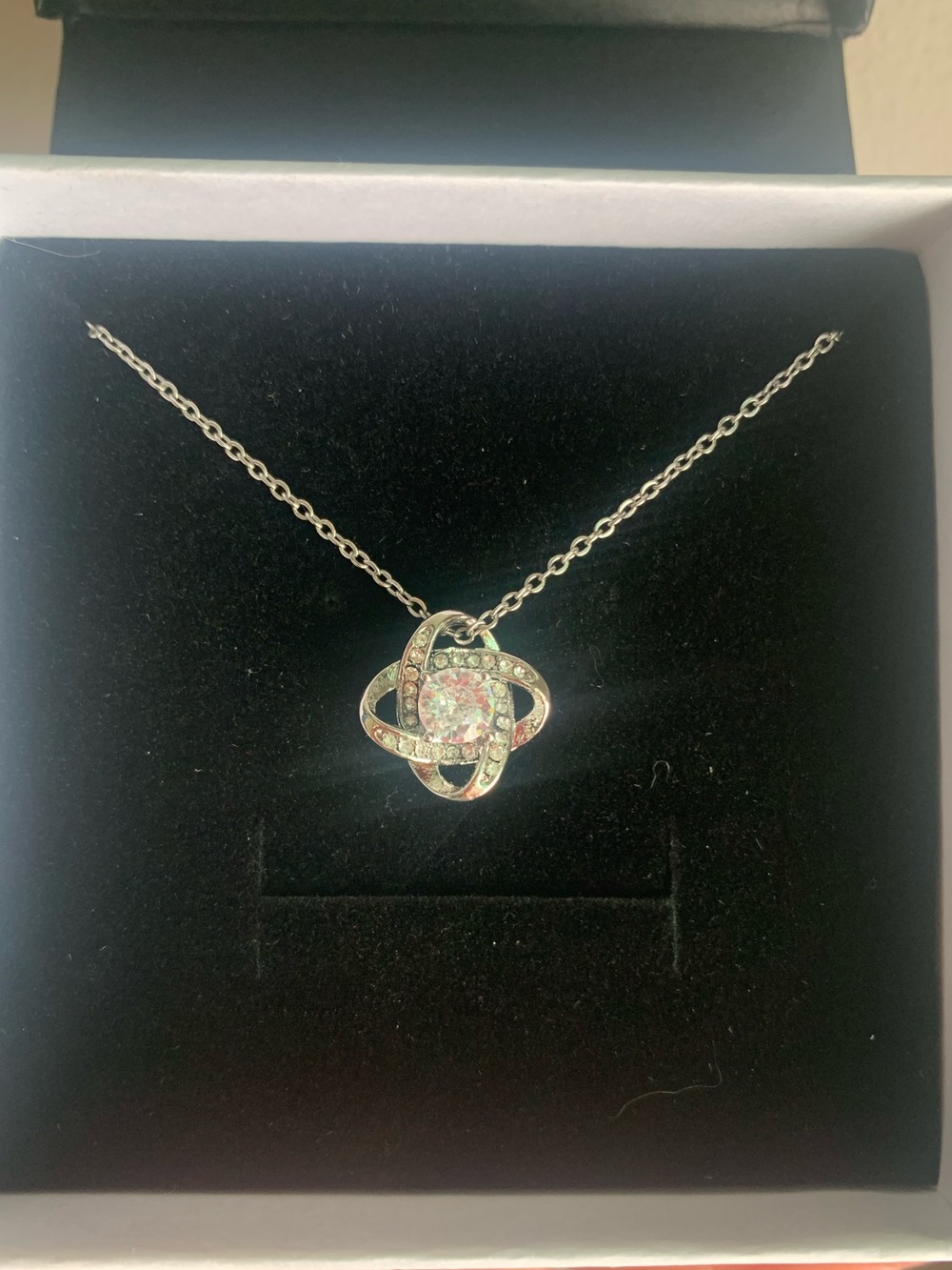 Love Knot Pendant Necklace Cubic Zirconia Adjustable 18-22”